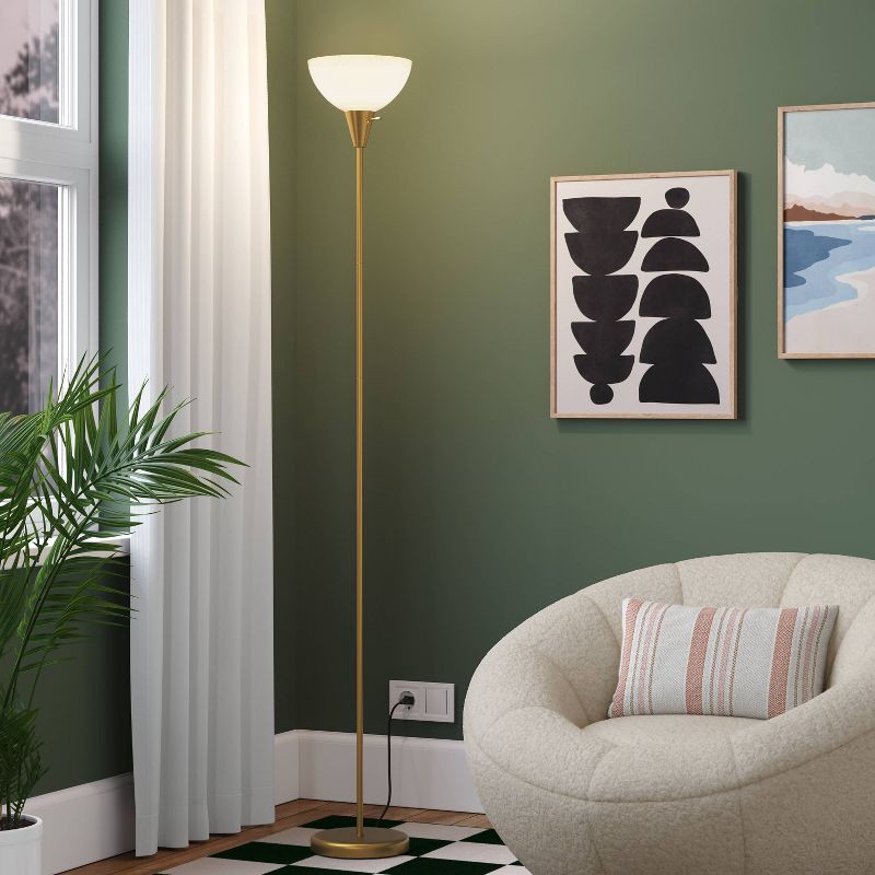 slide 1 of 4, Torchiere Floor Lamp Gold - Room Essentials™: Modern Standing Light, Painted Metal with Plastic Shade, 1 ct