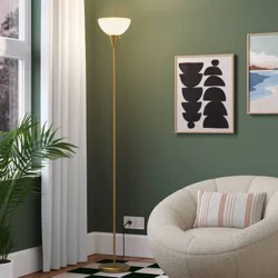 Torchiere Floor Lamp Gold - Room Essentials™: Modern Standing Light, Painted Metal with Plastic Shade