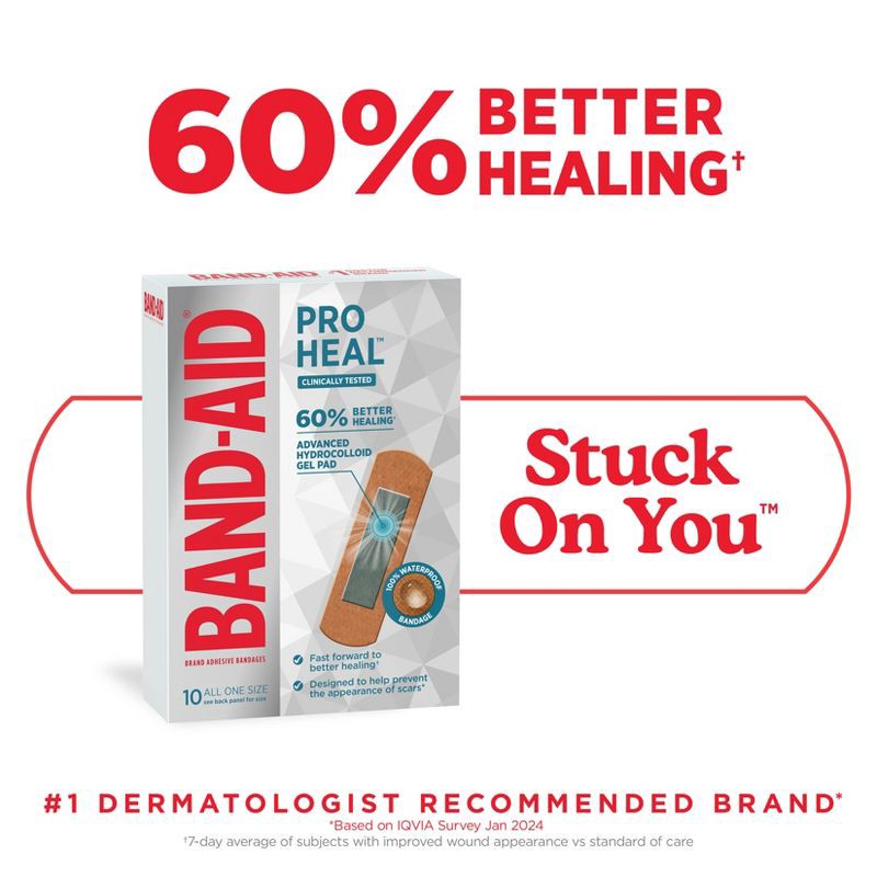 slide 4 of 8, Band-Aid Brand Pro Heal Adhesive Bandages with Hydrocolloid Gel Pads - 10 ct, 10 ct