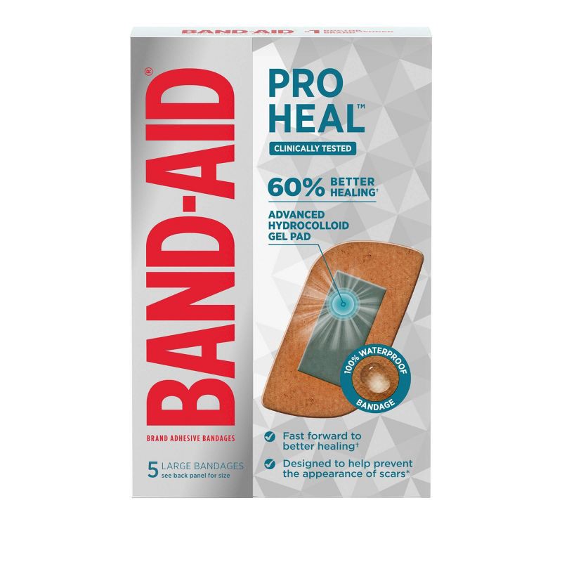 slide 2 of 8, Band-Aid Brand Pro Heal Adhesive Bandages with Hydrocolloid Gel Pads - Large - 5 ct, 5 ct