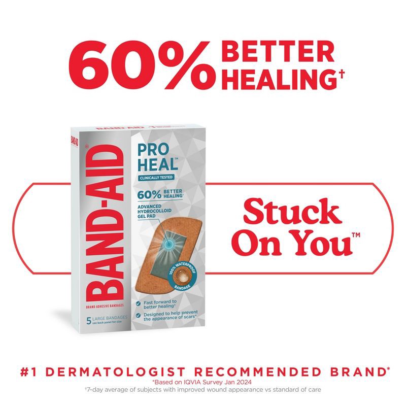 slide 3 of 8, Band-Aid Brand Pro Heal Adhesive Bandages with Hydrocolloid Gel Pads - Large - 5 ct, 5 ct