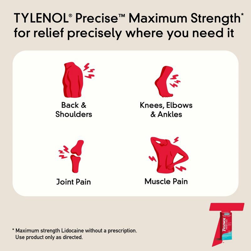 slide 3 of 12, Tylenol Precise Cooling Pain Relieving Cream, Maximum Strength 4% Lidocaine and 1% Menthol - 4oz, 4 oz