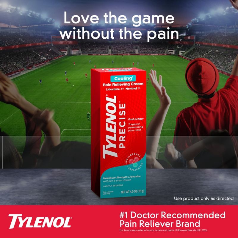 slide 12 of 12, Tylenol Precise Cooling Pain Relieving Cream, Maximum Strength 4% Lidocaine and 1% Menthol - 4oz, 4 oz