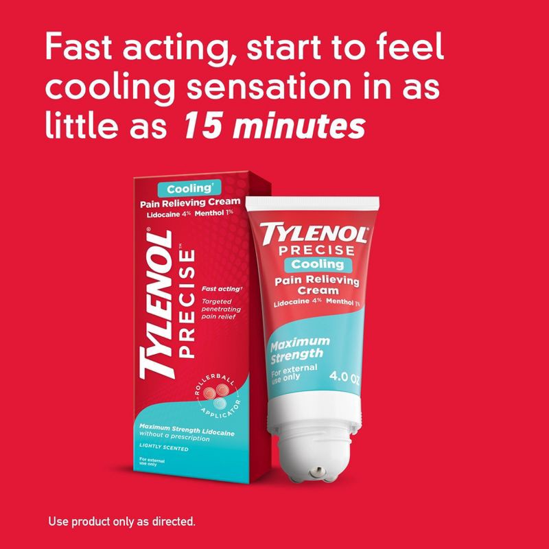 slide 8 of 12, Tylenol Precise Cooling Pain Relieving Cream, Maximum Strength 4% Lidocaine and 1% Menthol - 4oz, 4 oz