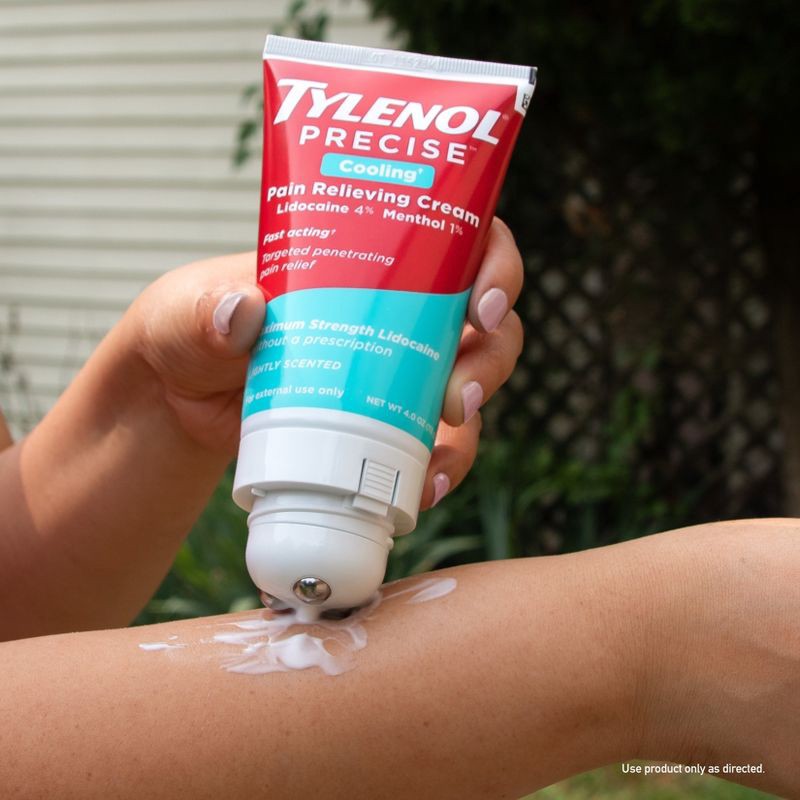 slide 9 of 12, Tylenol Precise Cooling Pain Relieving Cream, Maximum Strength 4% Lidocaine and 1% Menthol - 4oz, 4 oz