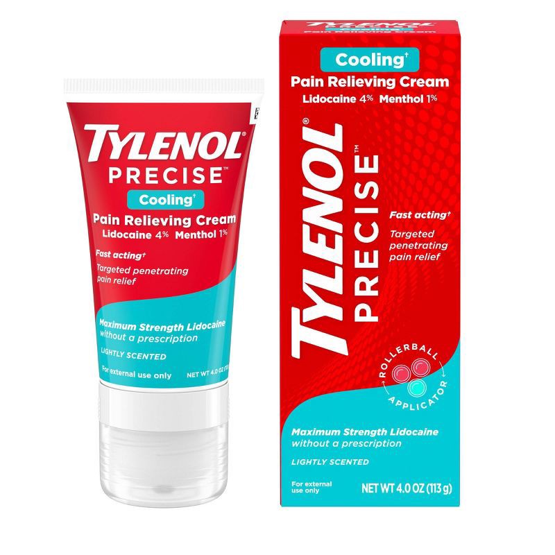 slide 11 of 12, Tylenol Precise Cooling Pain Relieving Cream, Maximum Strength 4% Lidocaine and 1% Menthol - 4oz, 4 oz