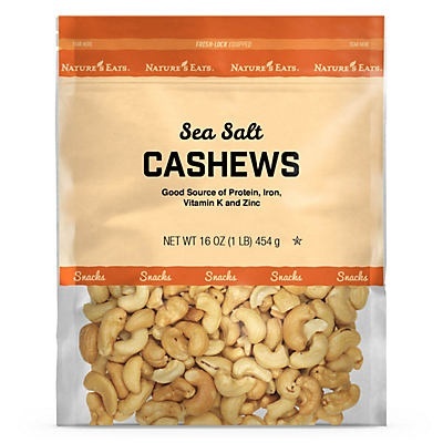 slide 1 of 1, Nature's Eats Roasted Sea Salt Cashews, 12 oz