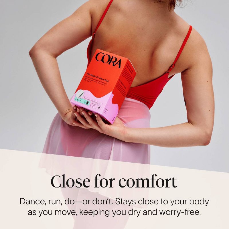 slide 4 of 8, Cora Made-to-Move Regular Pads with Wings Organic Cotton Topsheet Ultra Thin - Regular Absorbency - 28ct, 28 ct