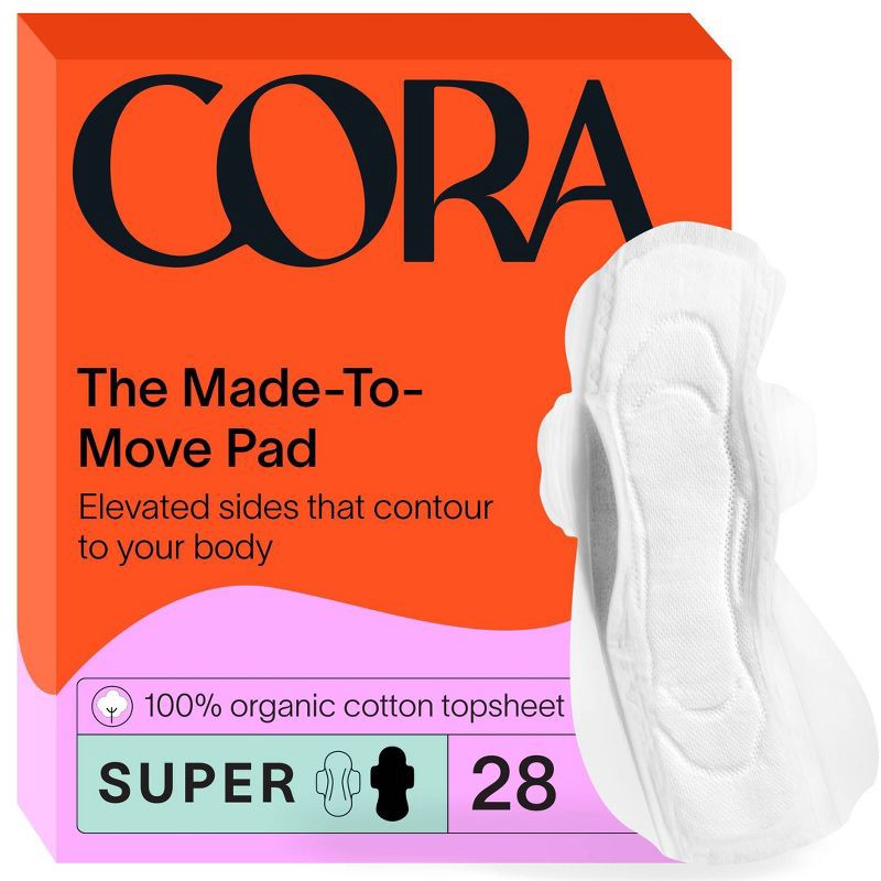 slide 1 of 8, Cora Made-to-Move Super Pads with Wings Organic Cotton Topsheet Ultra Thin - Super Absorbency - 28ct, 28 ct