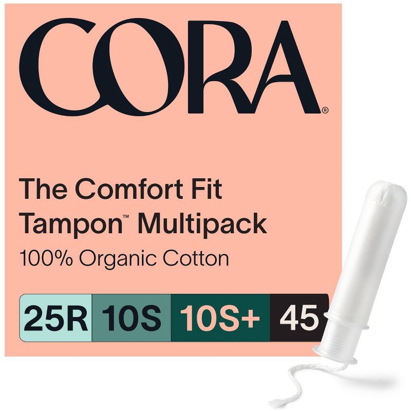 slide 1 of 9, Cora Organic Cotton Tampons Mix Pack Regular/Super/Super+ Absorbency - 45ct, 45 ct