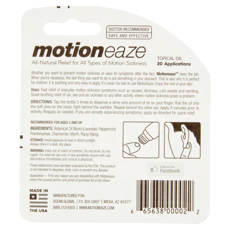 slide 2 of 10, Motioneaze Motion Sickness Relief for Nausea, Dizziness & Vomiting - Non-drowsy - 0.08 fl oz/20 applications, 0.08 fl oz
