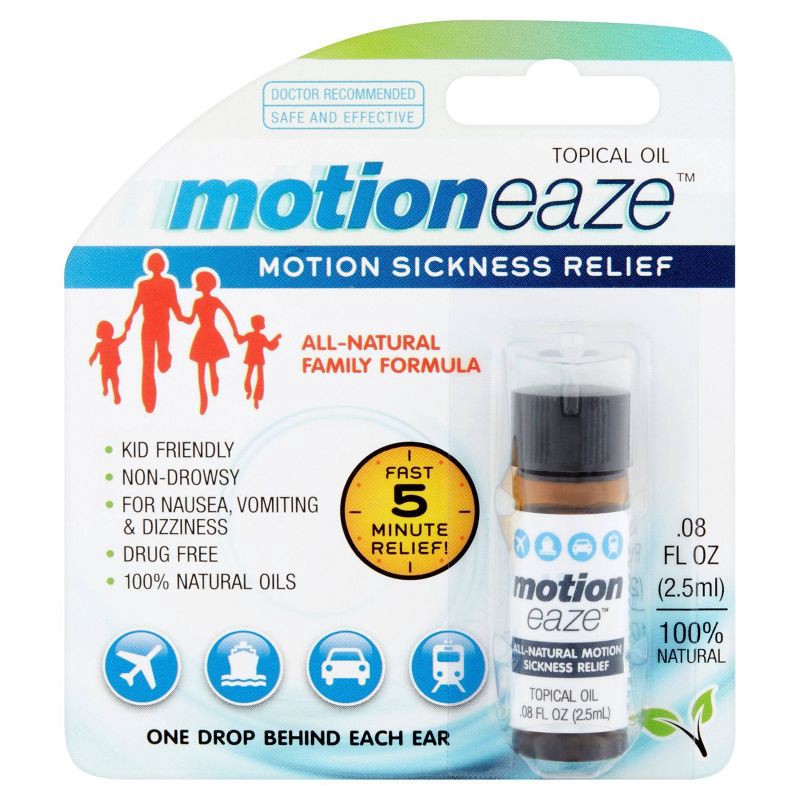 slide 1 of 10, Motioneaze Motion Sickness Relief for Nausea, Dizziness & Vomiting - Non-drowsy - 0.08 fl oz/20 applications, 0.08 fl oz