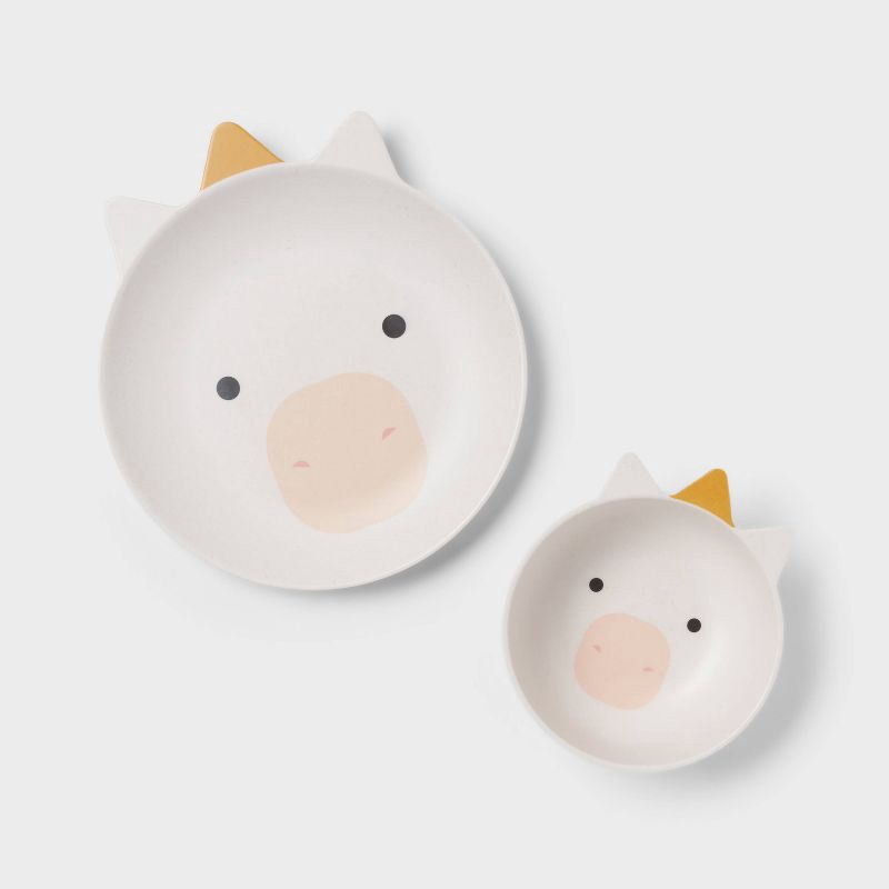 slide 1 of 3, Kids' 2pc Bamboo and Melamine Unicorn Dinnerware Set White - Pillowfort™: Kids Plates & Bowls, Animal Theme, 2 ct