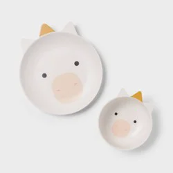 Kids' 2pc Bamboo and Melamine Unicorn Dinnerware Set White - Pillowfort™: Kids Plates & Bowls, Animal Theme
