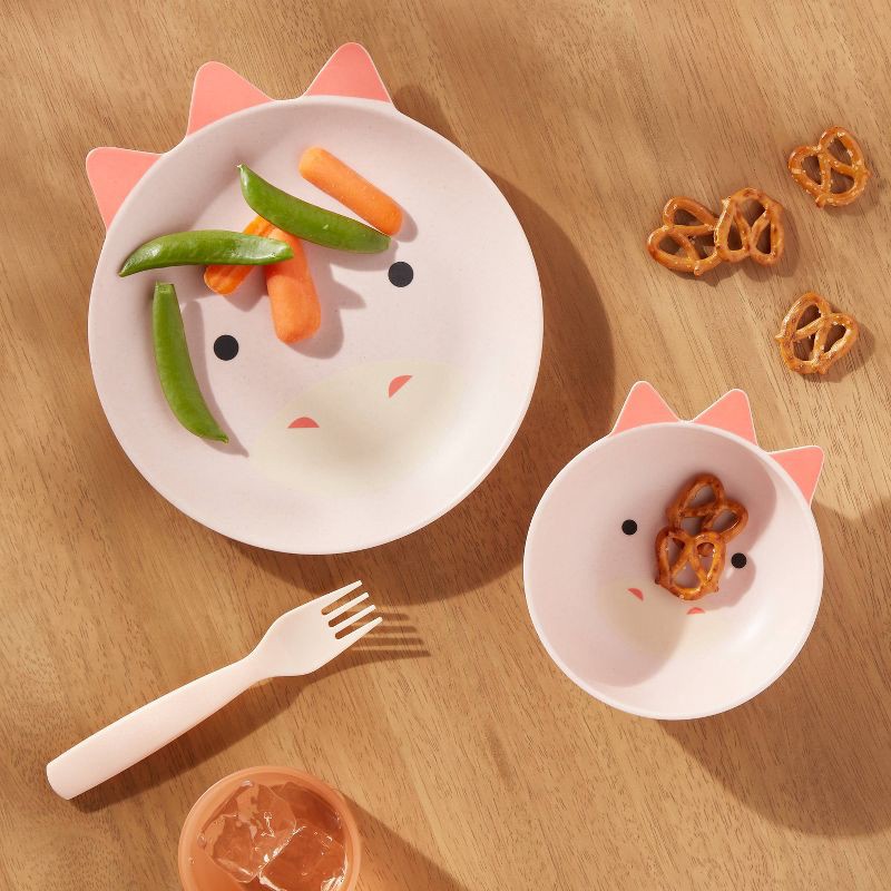slide 2 of 3, Kids' 2pc Bamboo and Melamine Dino Dinnerware Set Pink - Pillowfort™, 2 ct