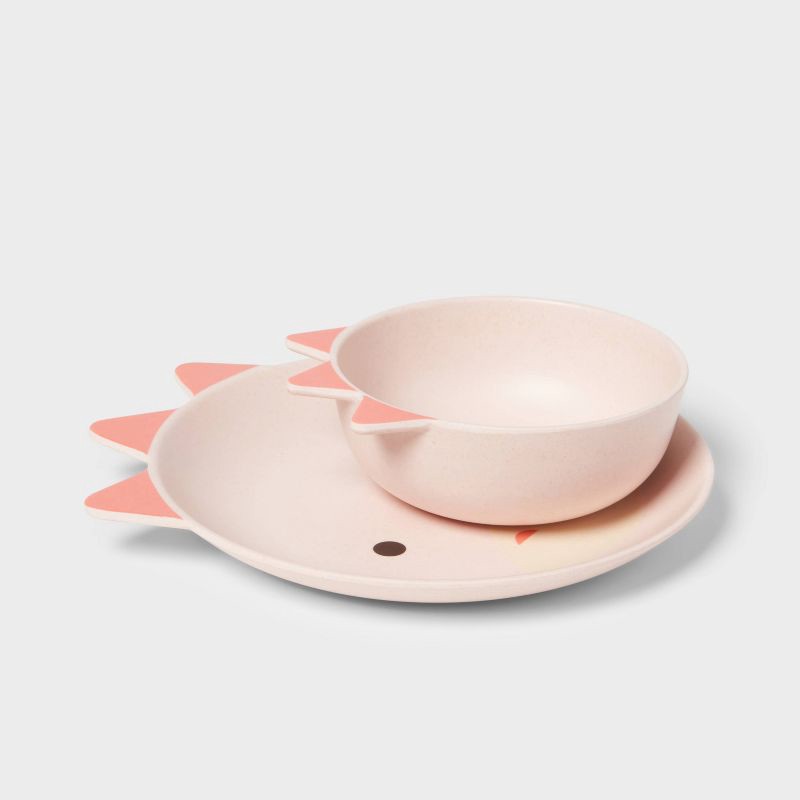 slide 3 of 3, Kids' 2pc Bamboo and Melamine Dino Dinnerware Set Pink - Pillowfort™, 2 ct