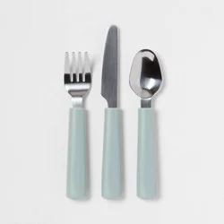 Kids' 3pc Stainless Steel Flatware Set Green - Pillowfort™: Toddler Utensils, Dishwasher-Safe