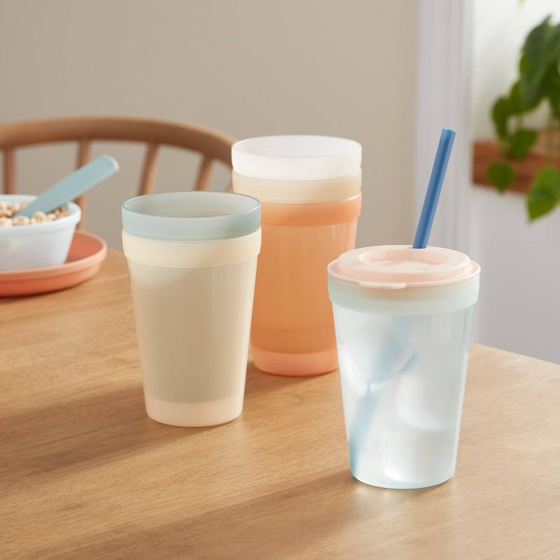 slide 2 of 3, Kids' 15 fl oz Plastic Tall Tumbler - Pillowfort™: Microwave & Dishwasher Safe, Set of 6, Multicolored, 15 fl oz