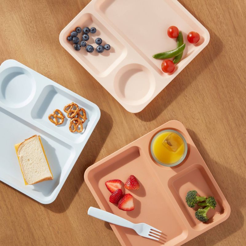slide 2 of 3, Kids' 6pc 9.5" Plastic Square Divided Plate - Pillowfort™: Microwave & Dishwasher-Safe, Ages 3+, 6 ct