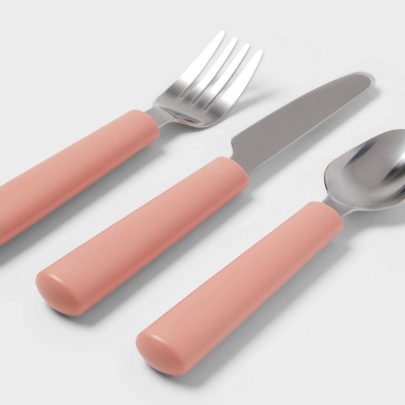 slide 3 of 3, Kids' 3pc Stainless Steel Flatware Set Pink - Pillowfort™: Utensils, Dishwasher-Safe, Modern Design, 3 ct