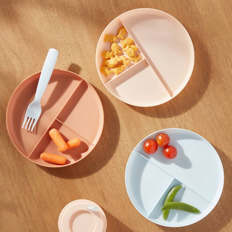 slide 2 of 3, Kids' 6pc 7.4" Plastic Round Divided Plate - Pillowfort™: Microwave & Dishwasher Safe, Toddler Dining, 6 ct