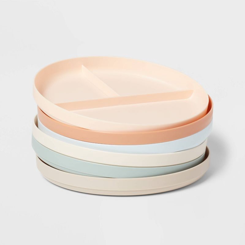 slide 1 of 3, Kids' 6pc 7.4" Plastic Round Divided Plate - Pillowfort™: Microwave & Dishwasher Safe, Toddler Dining, 6 ct