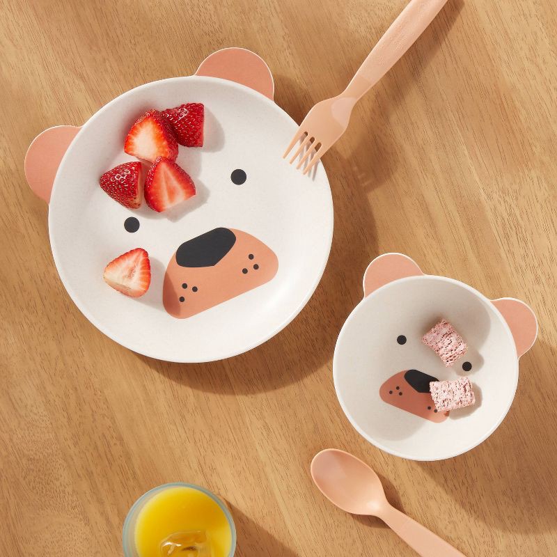 slide 2 of 3, Kids' 2pc Bamboo and Melamine Bear Dinnerware Set Light Brown - Pillowfort™, 2 ct