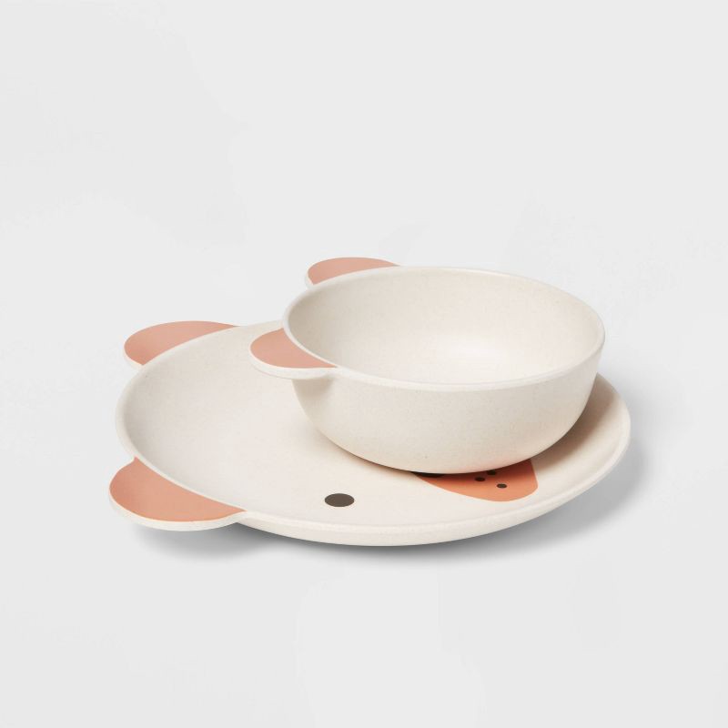 slide 3 of 3, Kids' 2pc Bamboo and Melamine Bear Dinnerware Set Light Brown - Pillowfort™, 2 ct