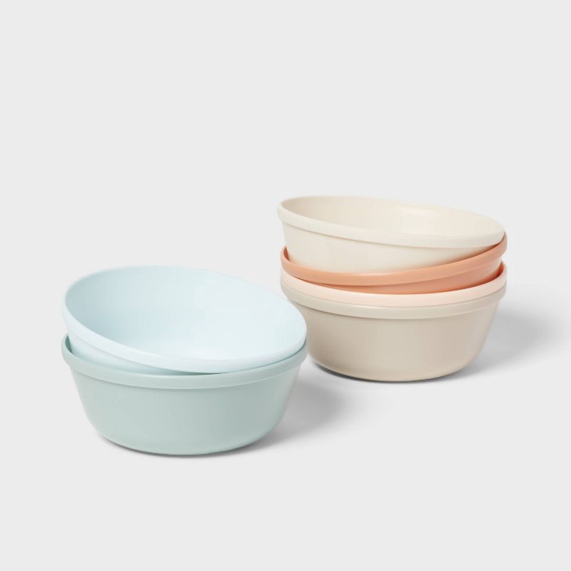 slide 1 of 3, Kids' 6pc 15.5 fl oz Plastic Cereal Bowl - Pillowfort™: Microwave & Dishwasher Safe, Multicolored, 6 ct, 15.5 fl oz