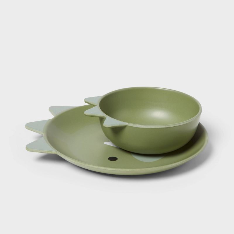 slide 3 of 3, Kids' 2pc Bamboo and Melamine Dino Dinnerware Set Green - Pillowfort™, 2 ct
