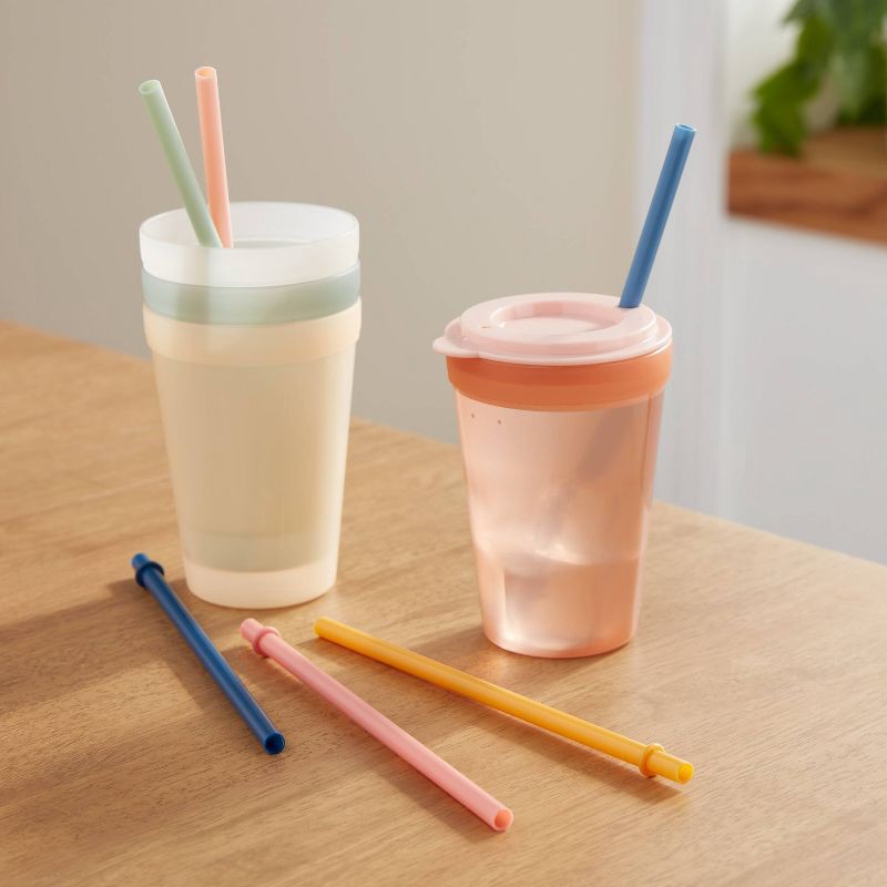 slide 2 of 3, Kids' 6pc Plastic Rainbow Tumbler Straws - Pillowfort™: Dishwasher-Safe, Reusable for Cold Beverages, 6 ct