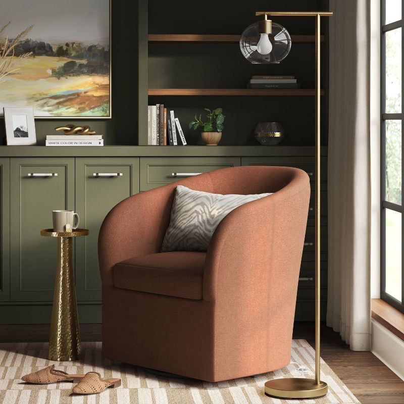 slide 3 of 4, Brass Floor Lamp with Glass Shade - Threshold™: Modern Standing Light, ETL Listed, Metal Body, 1 ct