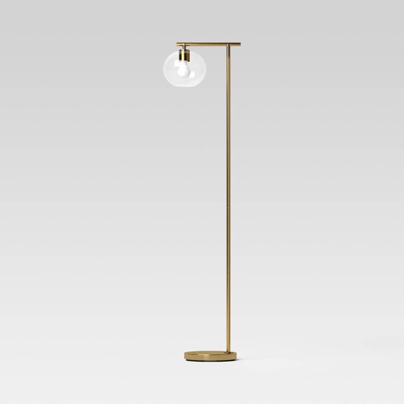 slide 1 of 4, Brass Floor Lamp with Glass Shade - Threshold™: Modern Standing Light, ETL Listed, Metal Body, 1 ct