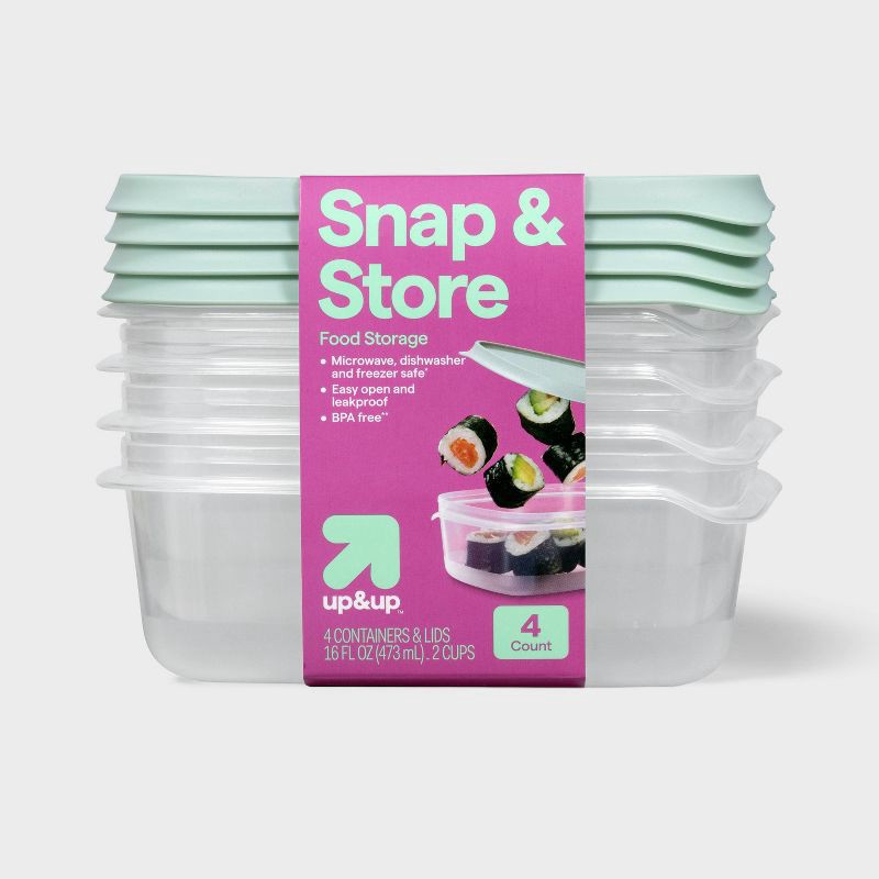 slide 1 of 3, Snap & Store Small Rectangle Food Storage Containers - 16 fl oz/4ct - up&up™: Stackable Design, BPA-Free, 4 ct; 16 fl oz