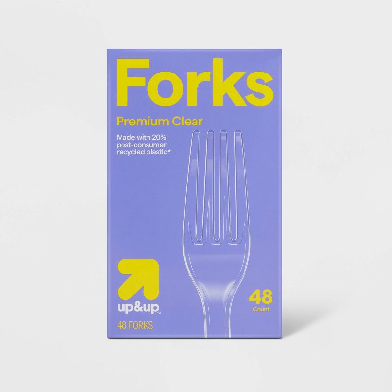 slide 1 of 3, Premium Clear Plastic Forks - 48ct - up&up™, 48 ct