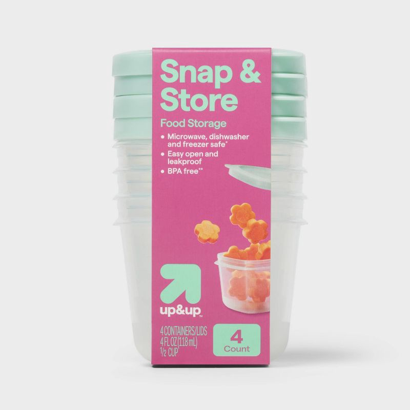 slide 1 of 3, Snap & Store Mini Square Half Cup Food Storage Containers - 4 fl oz/4ct - up&up™, 4 fl oz, 4 ct