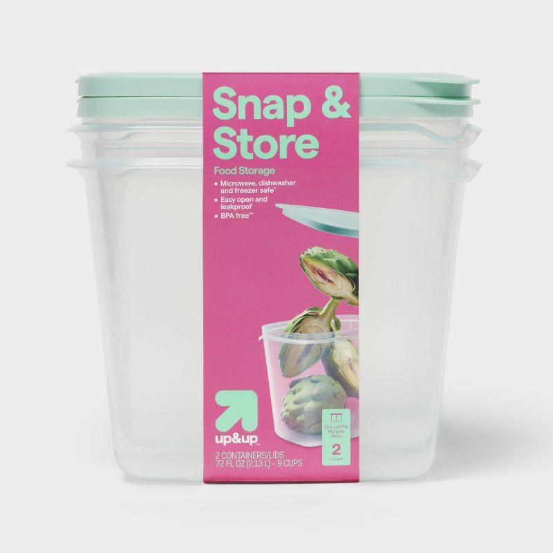 slide 1 of 3, Snap & Store Deep Rectangle Food Storage Containers - 72 fl oz/2ct - up&up™, 72 fl oz, 2 ct