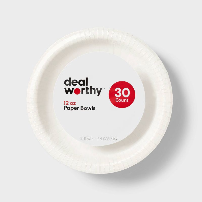 slide 1 of 3, White Disposable Paper Bowls - 30ct - Dealworthy™, 30 ct