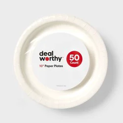 White Disposable Paper Plates 10" - 50ct - Dealworthy™
