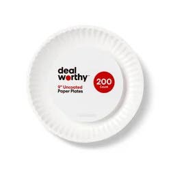 Uncoated Disposable Paper Plates 9" - 200ct - Dealworthy™