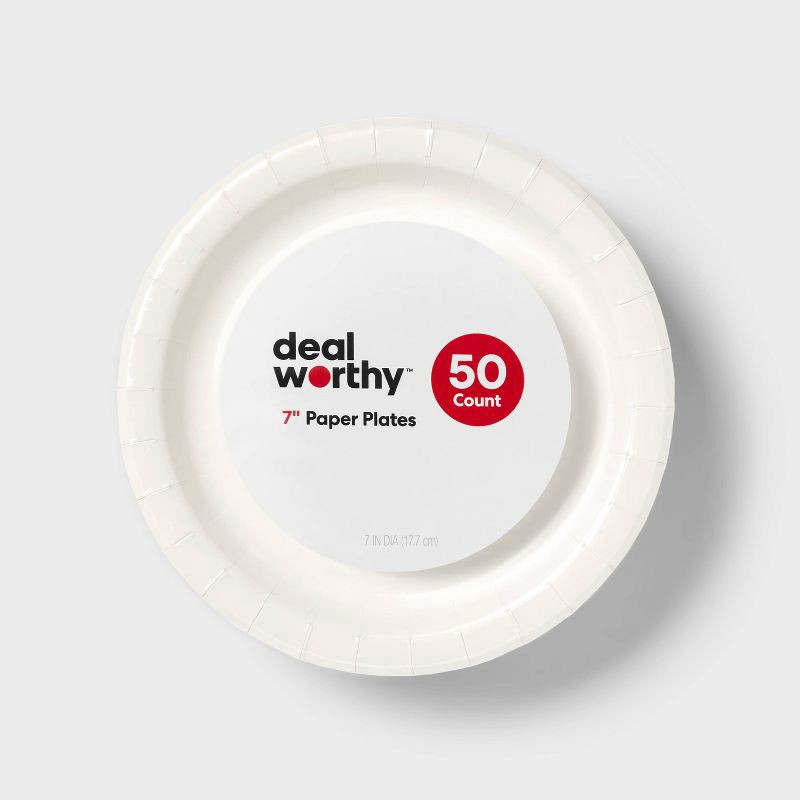 slide 1 of 3, White Disposable Paper Plates 7" - 50ct - Dealworthy™, 50 ct