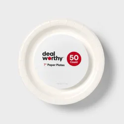 White Disposable Paper Plates 7" - 50ct - Dealworthy™