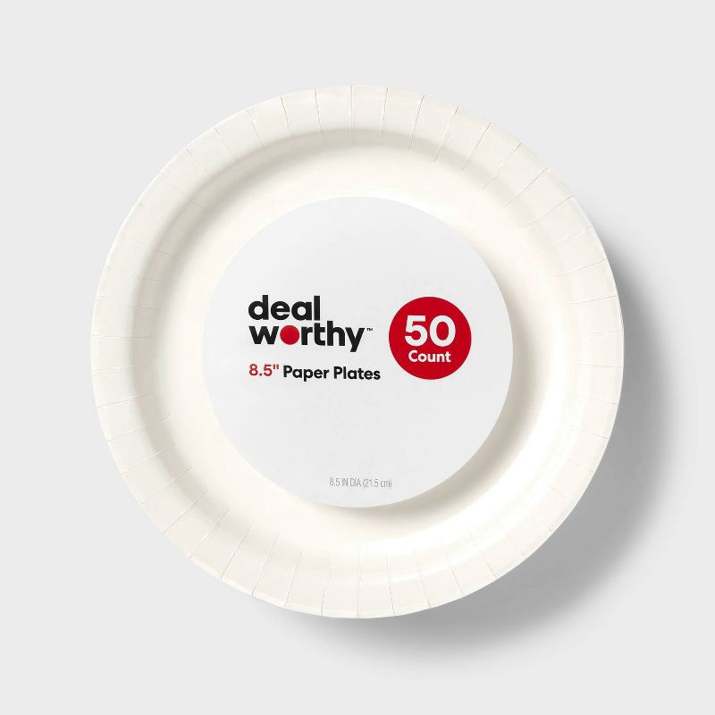 slide 1 of 3, White Disposable Paper Plates 8.5" - 50ct - Dealworthy™, 50 ct
