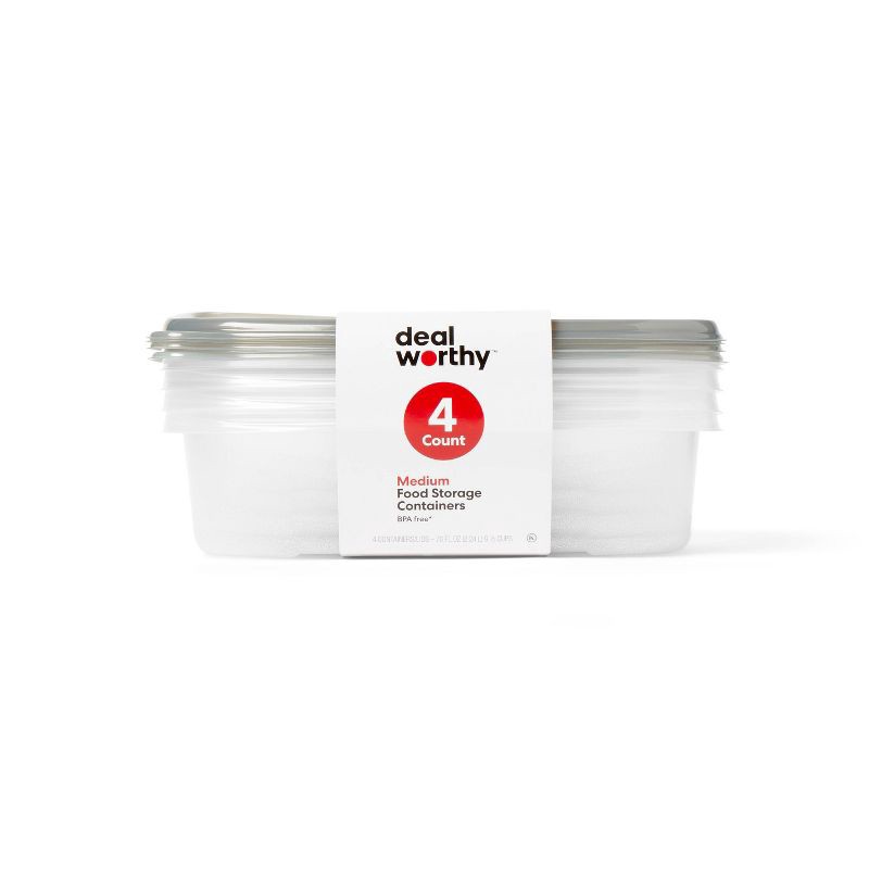 slide 1 of 3, Medium Rectangle Food Storage Containers - 76 fl oz/4ct - Dealworthy™, 76 fl oz, 4 ct