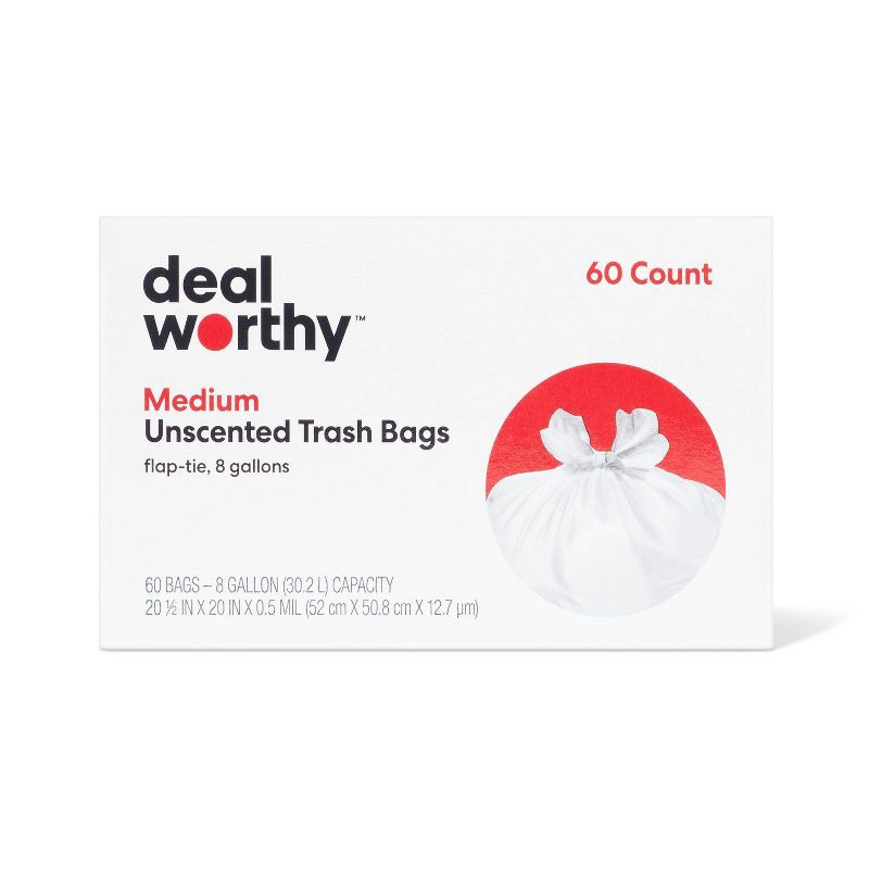 slide 1 of 3, Medium Flap-Tie Trash Bags - 8gal/60ct - Dealworthy™, 8 gal, 60 ct
