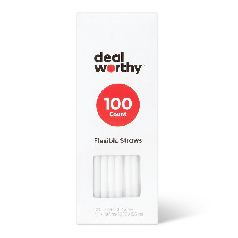 slide 1 of 3, Plastic Flexible Straws - 100ct - Dealworthy™, 100 ct