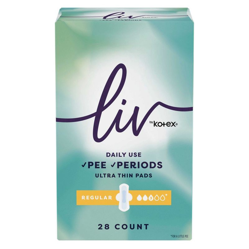 slide 2 of 7, Liv by Kotex Period & Pee Regular Absorbency Ultra Thin Pads - 28ct, 28 ct