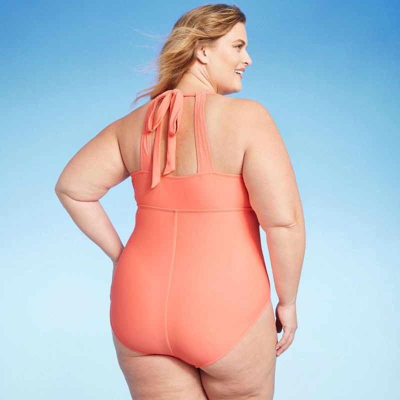 Women's Full Coverage Tummy Control High Neck Halter One Piece Swimsuit -  Kona Sol™ Coral Pink : Target