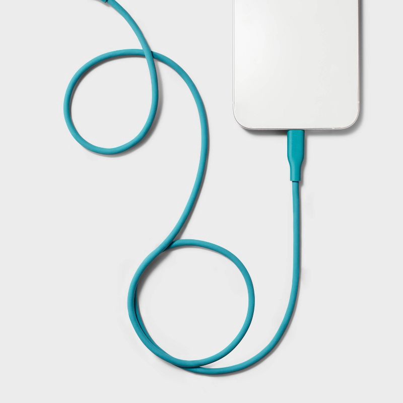 slide 2 of 3, 3' Lightning to USB-C Silicone Cable - heyday™ Bright Teal, 1 ct