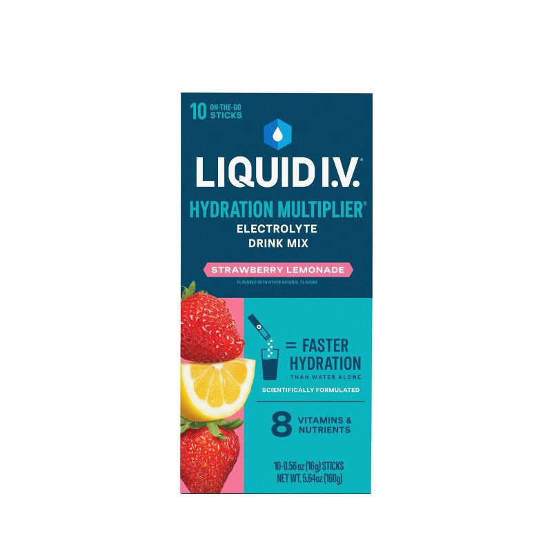 slide 2 of 10, Liquid I.V. Hydration Multiplier Vegan Powder Electrolyte Supplements - Strawberry Lemonade - 0.56oz/10ct, 0.56 oz, 10 ct